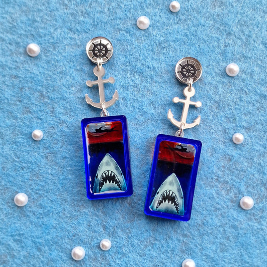 Shark attack earrings