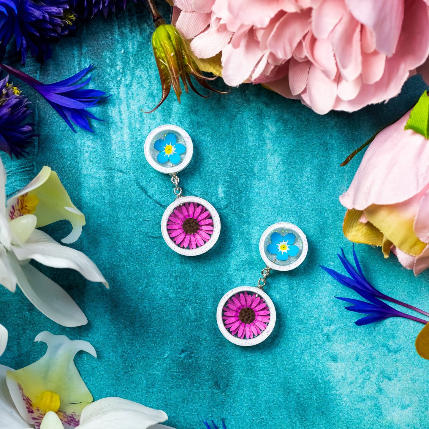 Double floral earrings